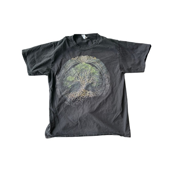 Celtic Tree of Life Graphic T-Shirt Black Men's Large Cotton Hobbit Celt - Picture 3 of 7